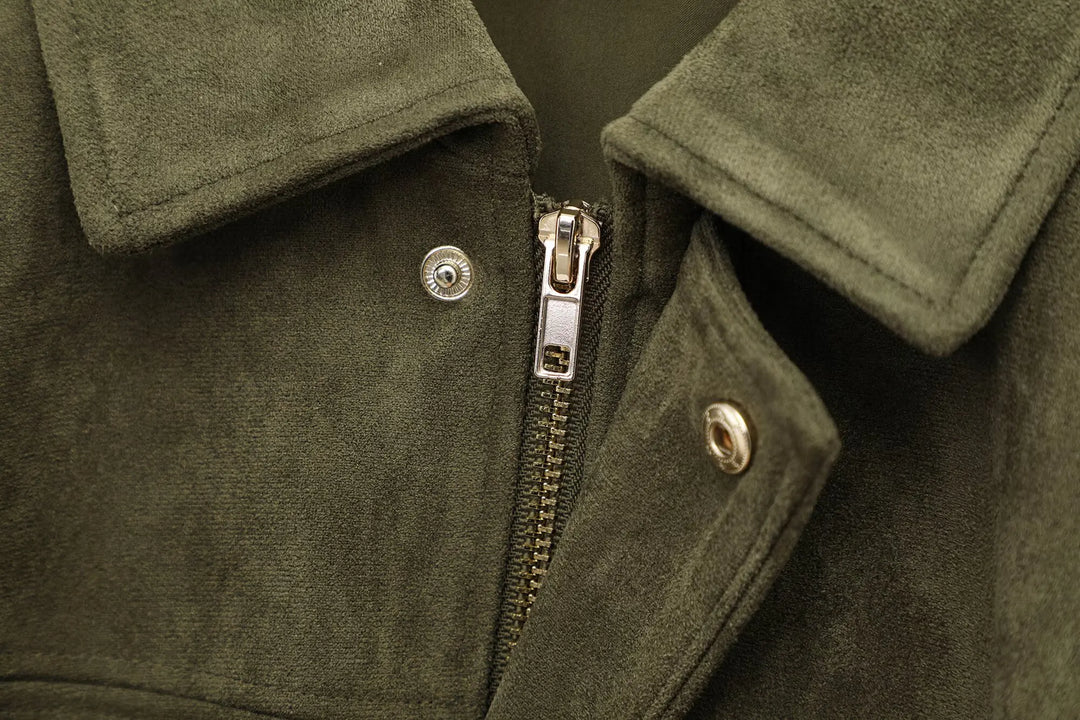 Women's Suede Bomber Jacket Casual Outerwear Coat