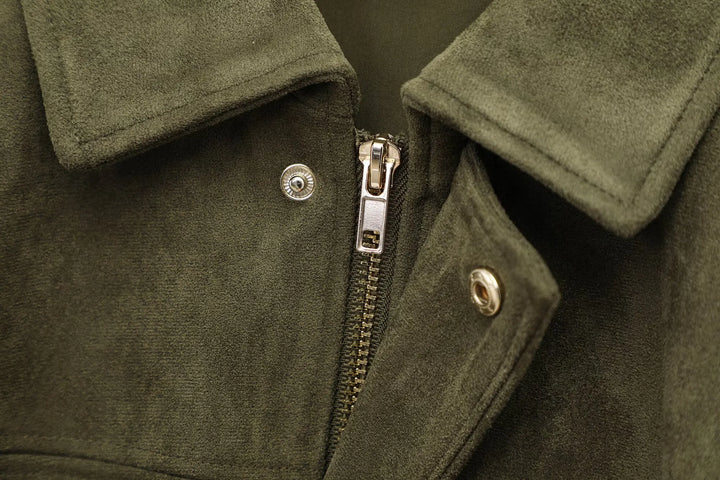 Women's Suede Bomber Jacket Casual Outerwear Coat