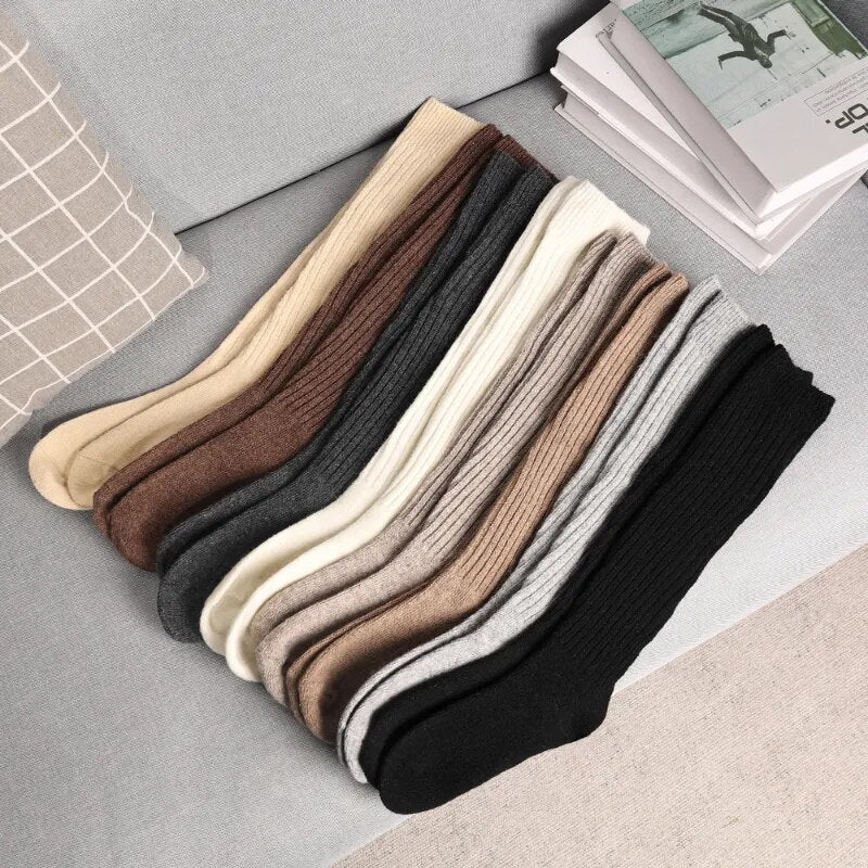 Women's Wool Mix Ribbed Over the Knee Long Slouch Socks
