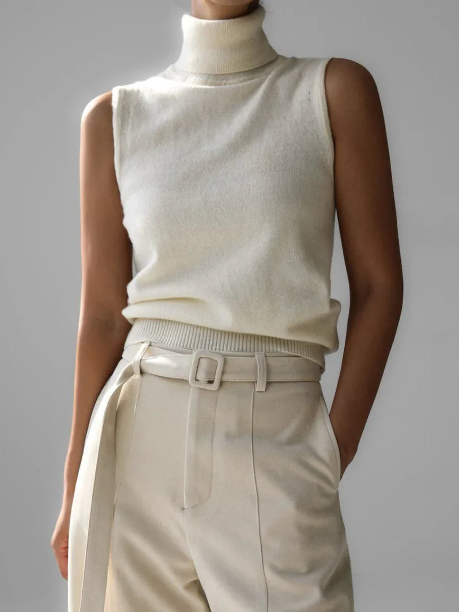Women's Wool Turtleneck Sleeveless Tank Top