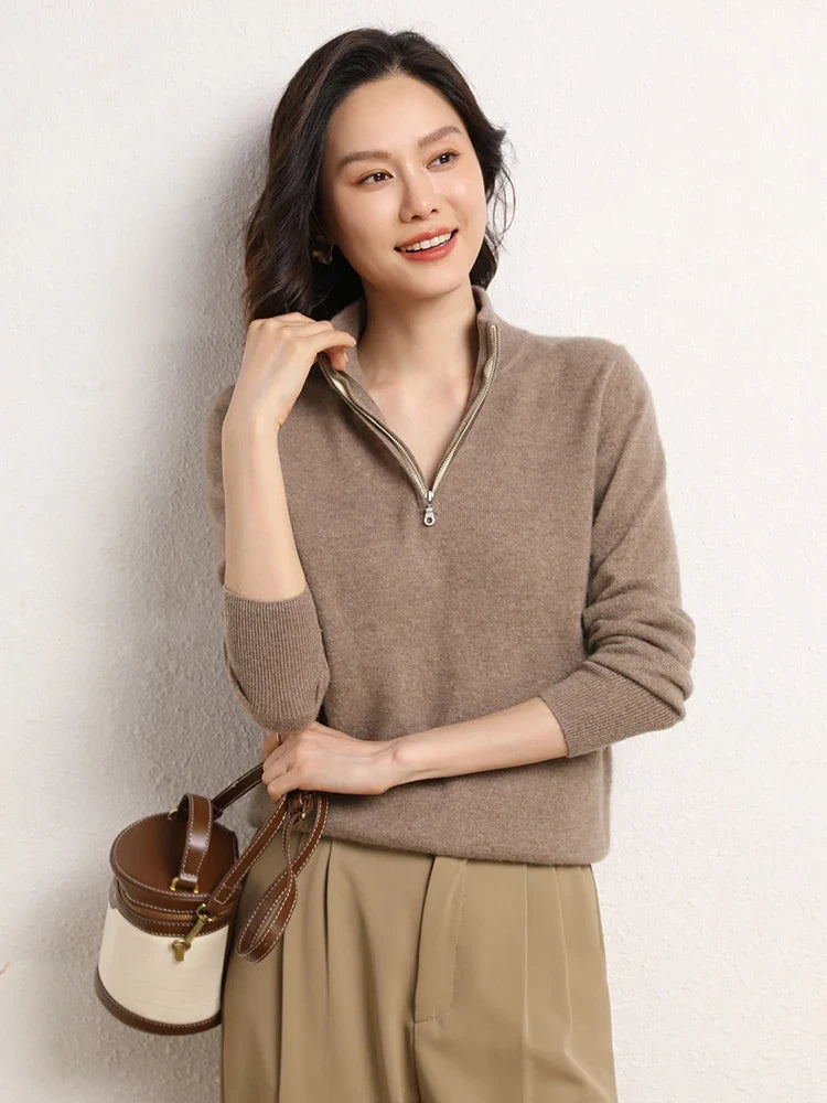 Women's Half Zip Merino Wool Knit Sweater