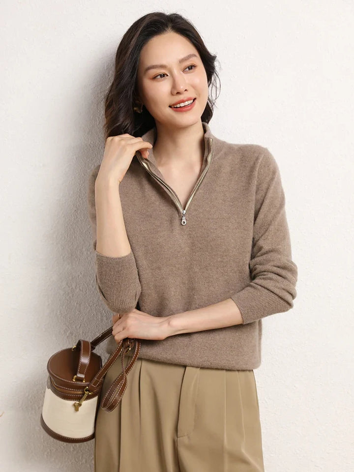 Women's Half Zip Merino Wool Knit Sweater