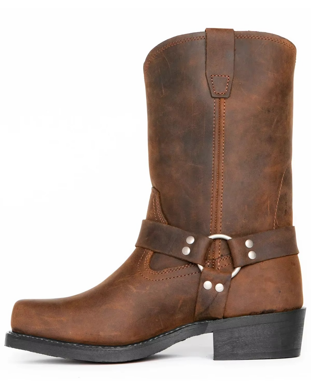 Men's Leather Harness Boots Mid Calf Motorcycle Biker Shoes