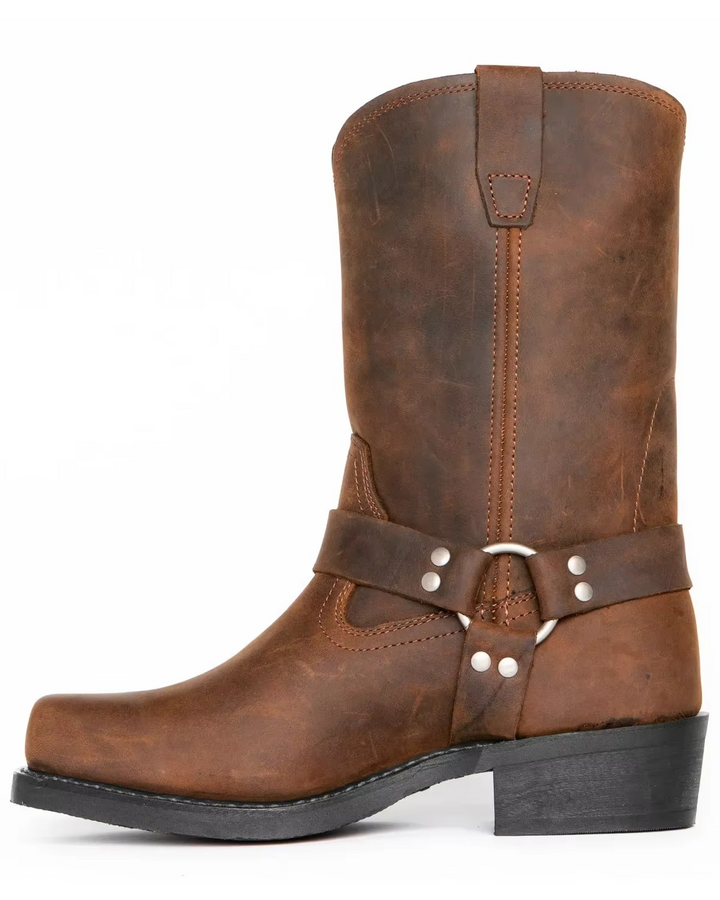 Men's Leather Harness Boots Mid Calf Motorcycle Biker Shoes
