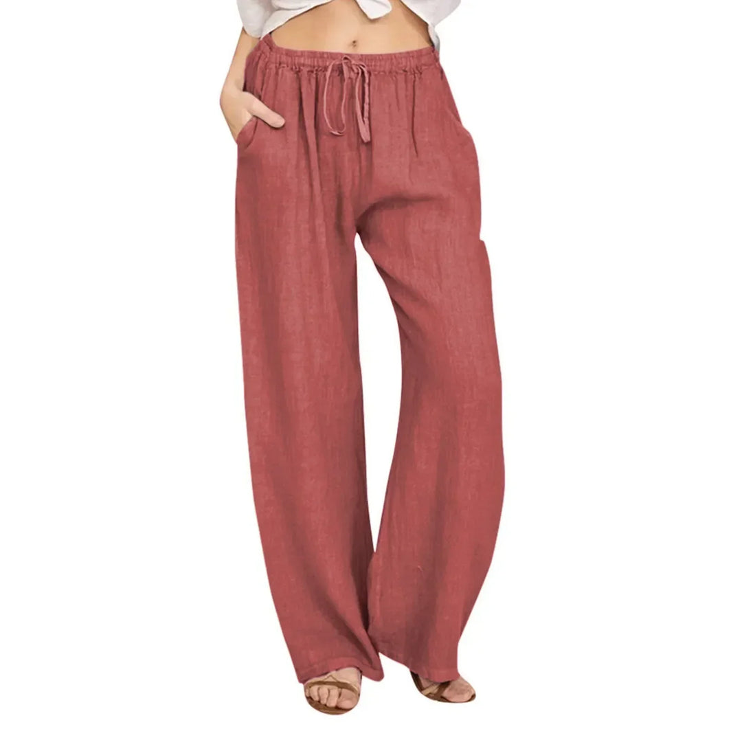 Women's Linen Wide Leg Trousers Elastic Waist Drawstring High Waisted Pants