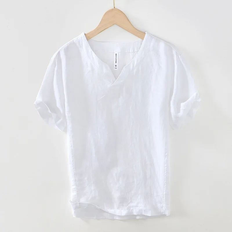 Men’s Linen Blend V-Neck Short Sleeve Shirt