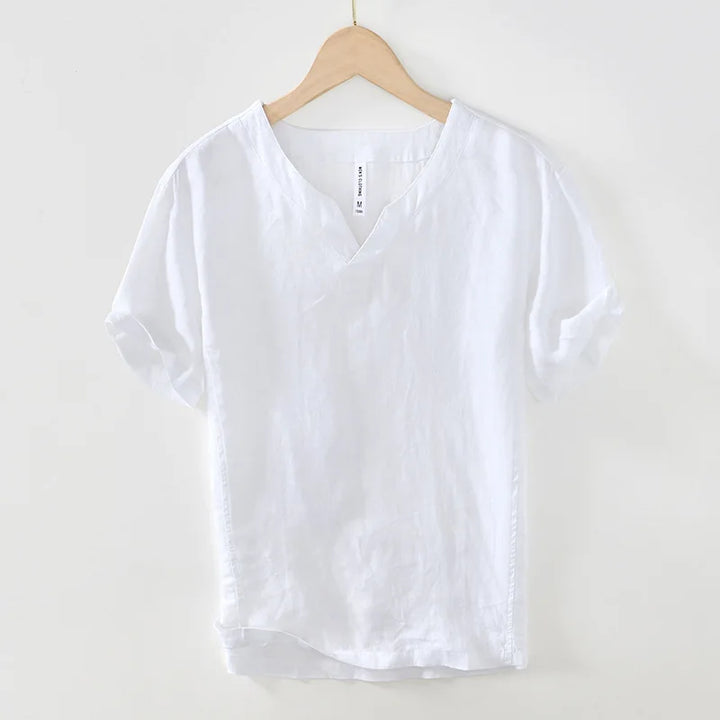 Men’s Linen Blend V-Neck Short Sleeve Shirt
