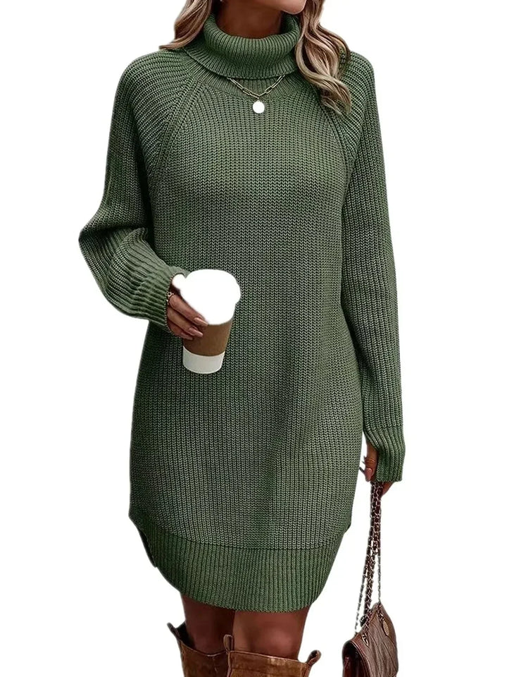 Women’s Ribbed Knit Turtleneck Long-Sleeve Mini Sweater Dress