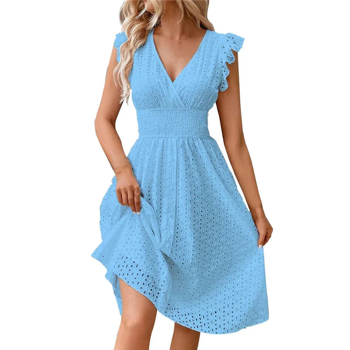 Women's Lace V Neck A Line Midi Dress