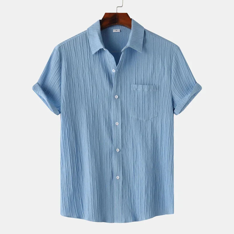 Men's Linen Short Sleeve Shirt Button Up Relaxed Fit Casual Top