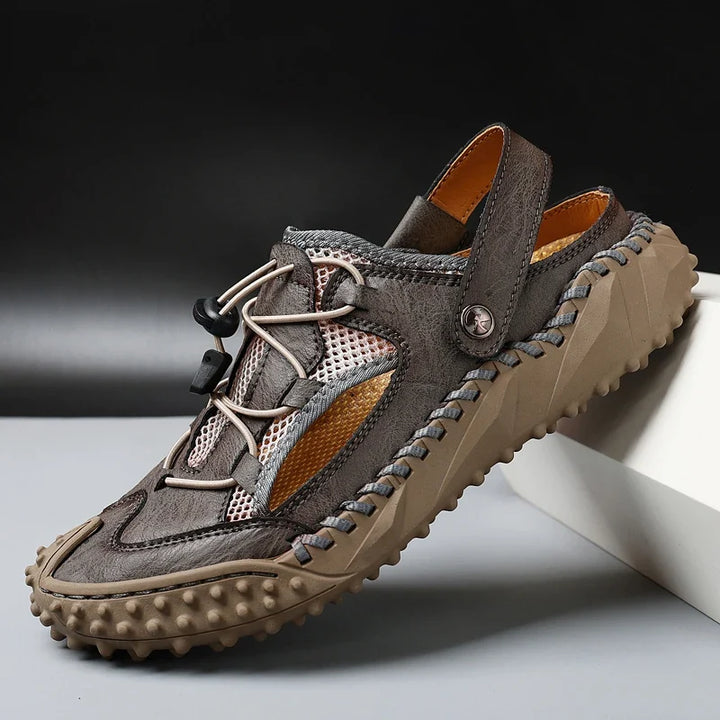 Sandales décontractées pour hommes en cuir, chaussures de randonnée d’extérieur à bout fermé
