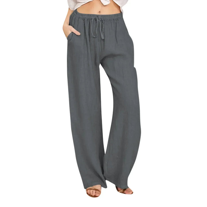 Women's Linen Wide Leg Trousers Elastic Waist Drawstring High Waisted Pants