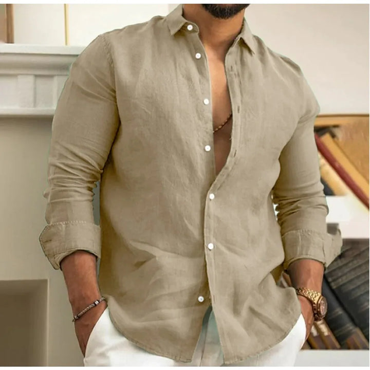Men's Linen Blend Long Sleeve Casual Button Down Shirt