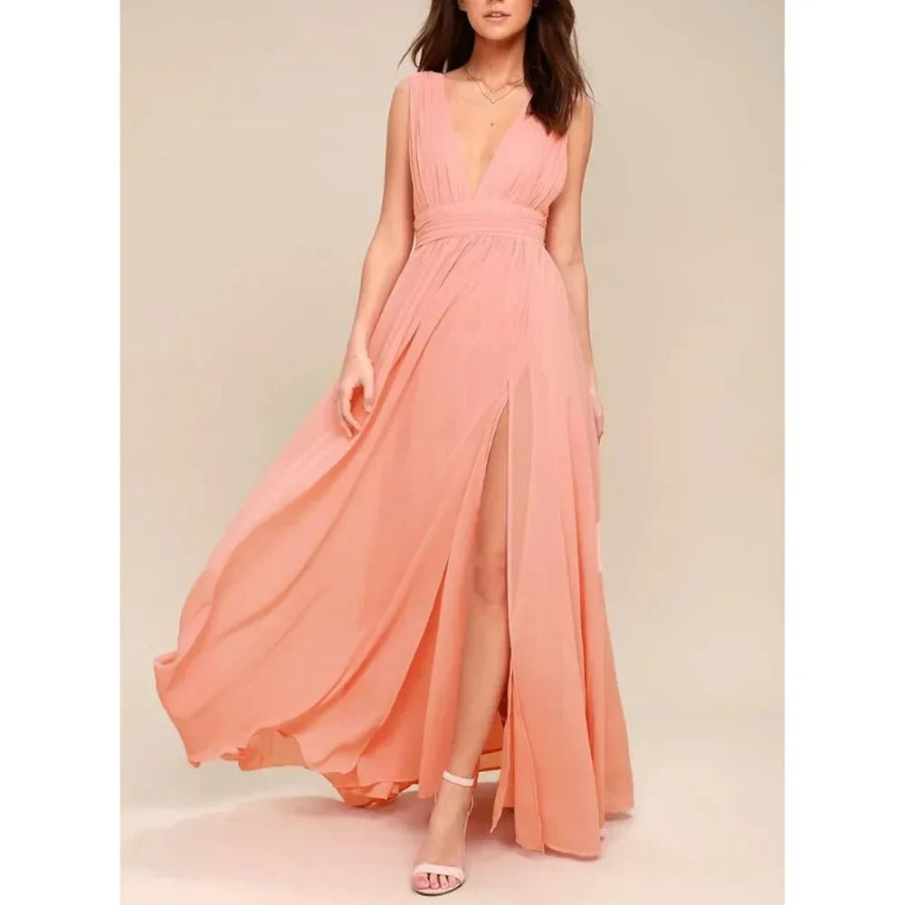 Women's Formal Linen-Blend Maxi Evening Dress