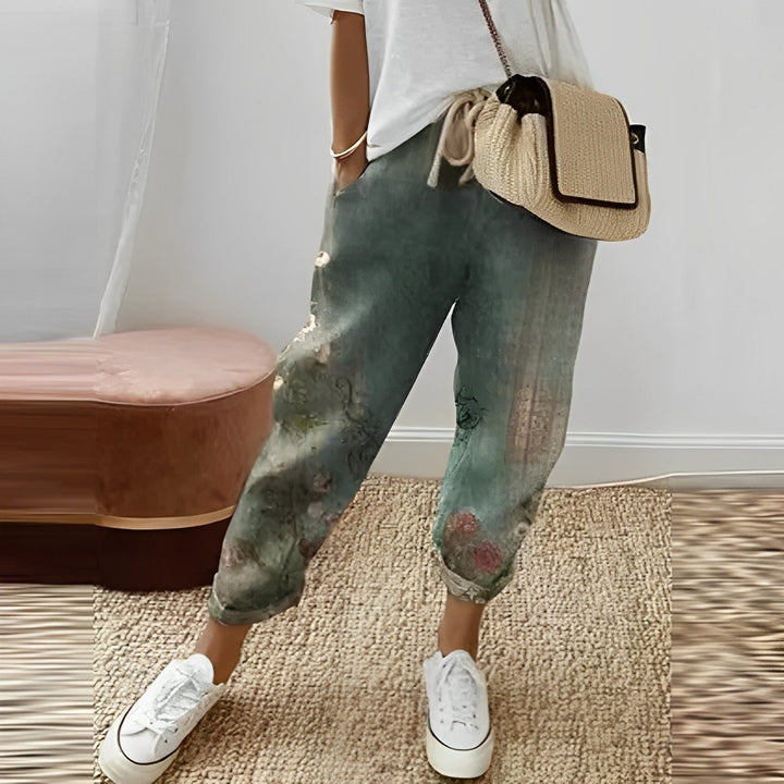 Women’s Linen Floral-Print Wide-Leg Trousers