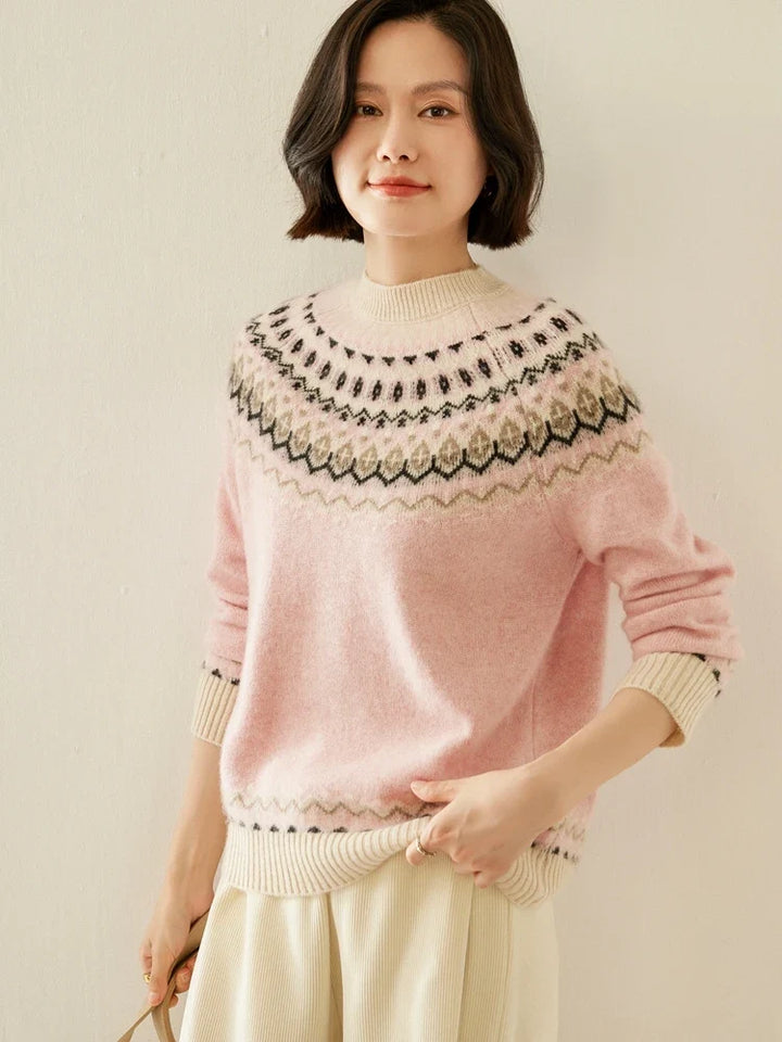Women's Wool Knit Sweater Pullover Crewneck Fair Isle Knitwear