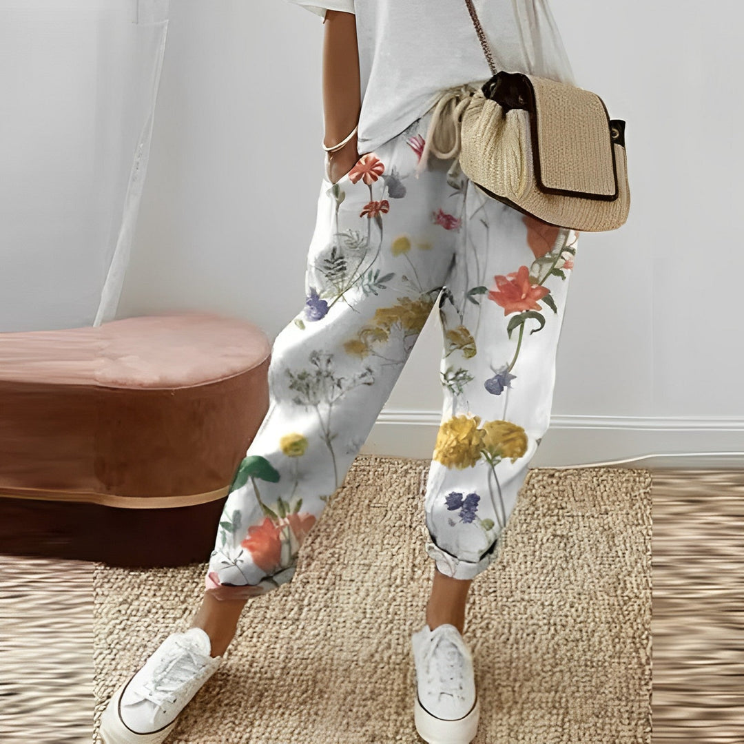 Women’s Linen Floral-Print Wide-Leg Trousers