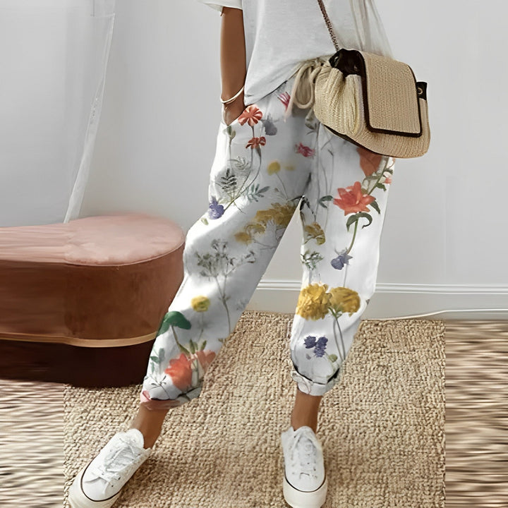 Women’s Linen Floral-Print Wide-Leg Trousers