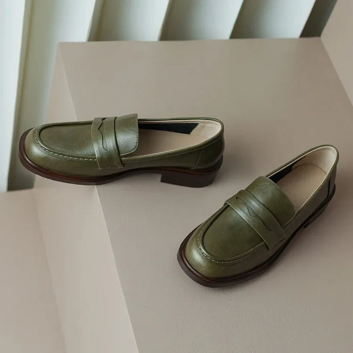 Γυναικεία δερμάτινα penny loafers, επίπεδα casual παπούτσια χωρίς κορδόνια
