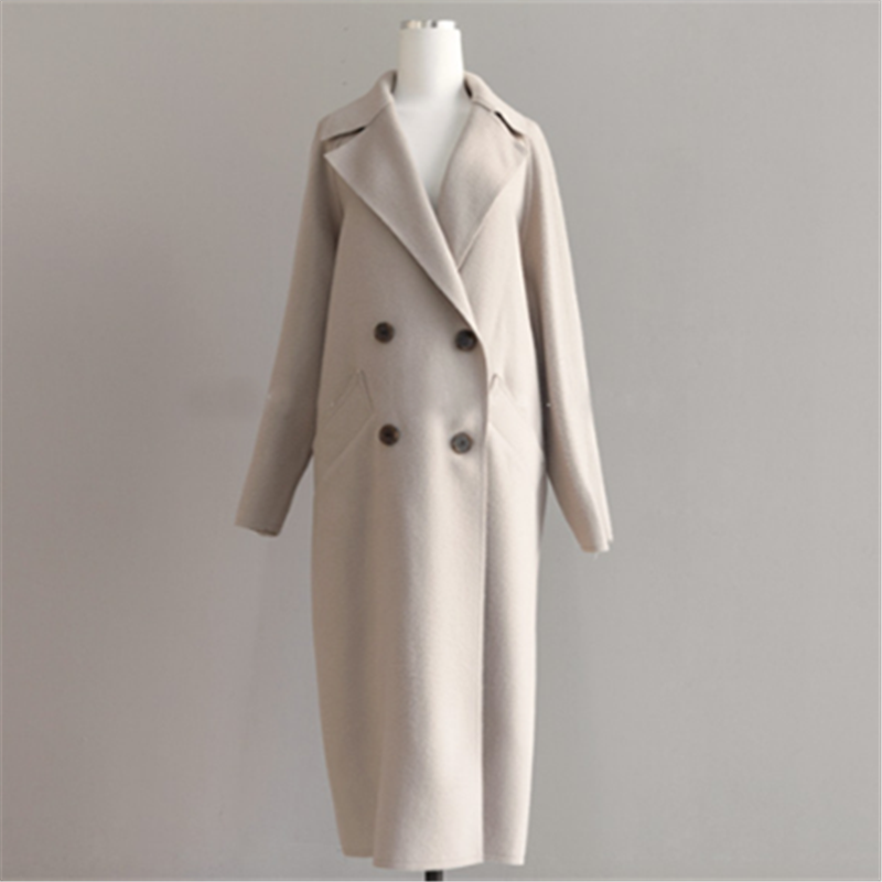 Women Wool Overcoat Long Trench Coat With Belt