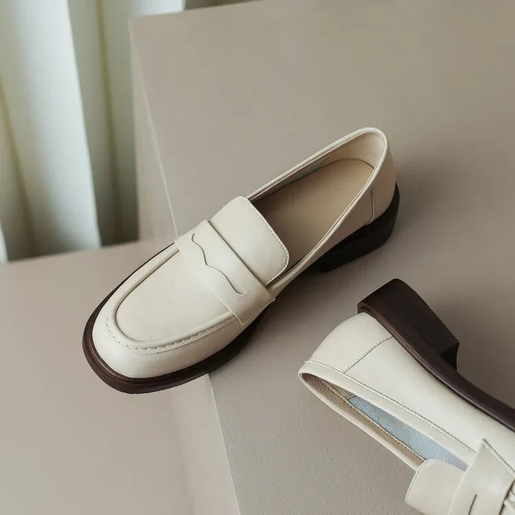 Γυναικεία δερμάτινα penny loafers, επίπεδα casual παπούτσια χωρίς κορδόνια