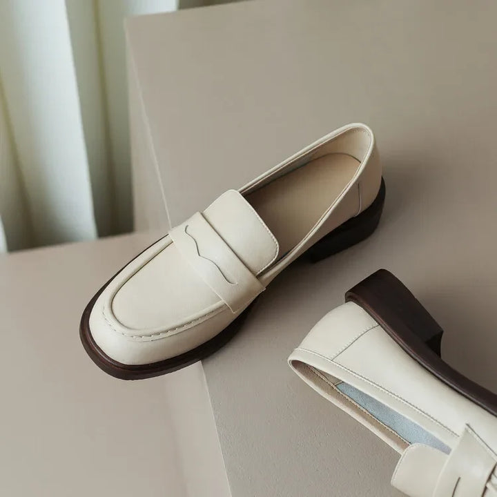 Γυναικεία δερμάτινα penny loafers, επίπεδα casual παπούτσια χωρίς κορδόνια