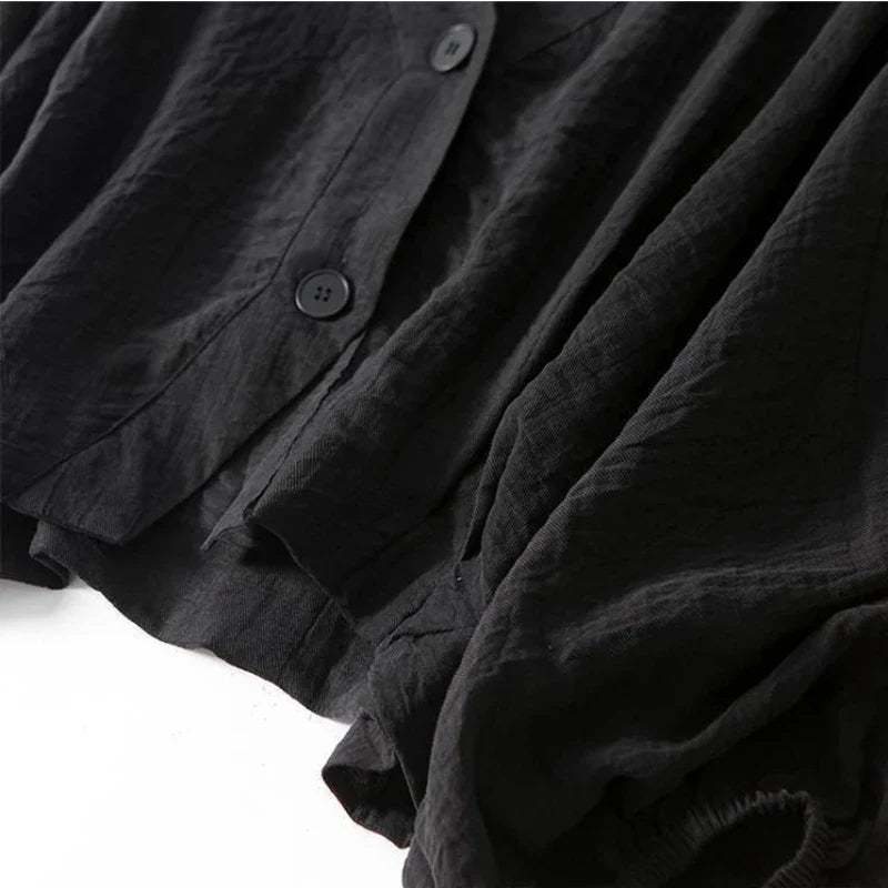 Women's V-Neck Loose Linen Blouse Casual Long Sleeve Shirt