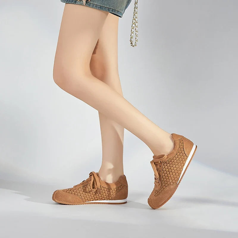 Women's Suede Woven Sneakers Casual Low Top Shoes