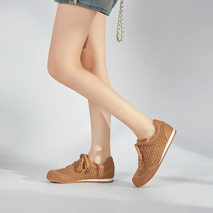 Women's Suede Woven Sneakers Casual Low Top Shoes