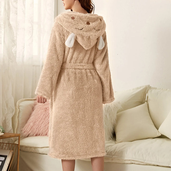 Women's Fleece Hooded Dressing Gown Bathrobe