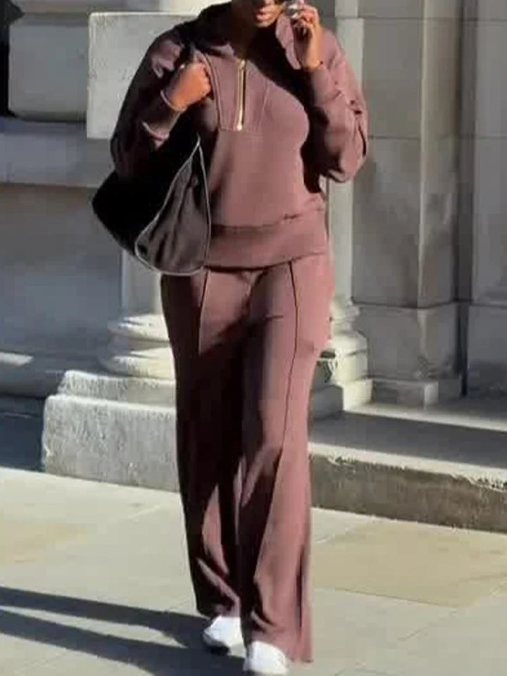 Women’s Knit Zip-Neck Pullover & Wide-Leg Trouser