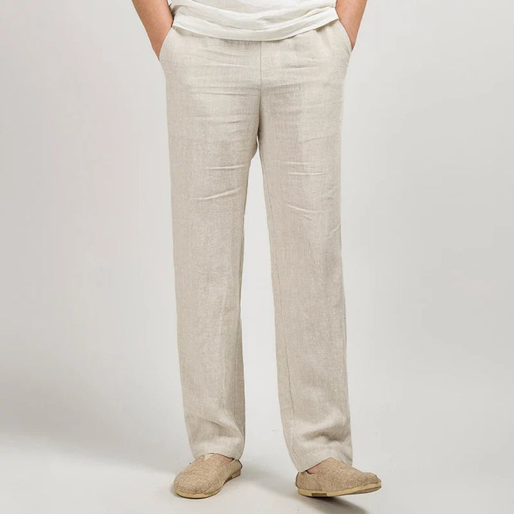 Men's Casual Linen Trousers Lightweight Relaxed Fit Pants