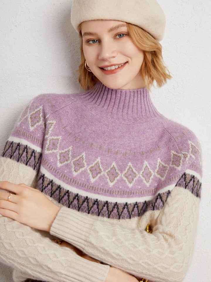 Women's Wool Knit Mock Neck Fair Isle Sweater