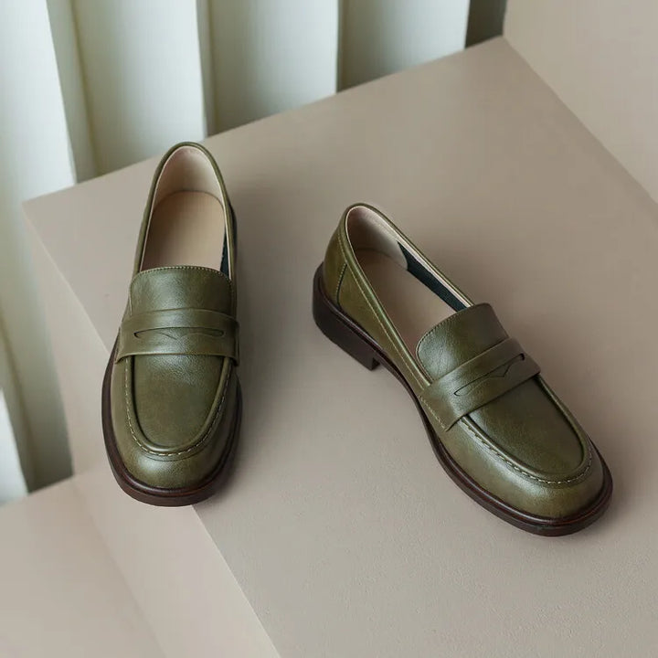 Γυναικεία δερμάτινα penny loafers, επίπεδα casual παπούτσια χωρίς κορδόνια