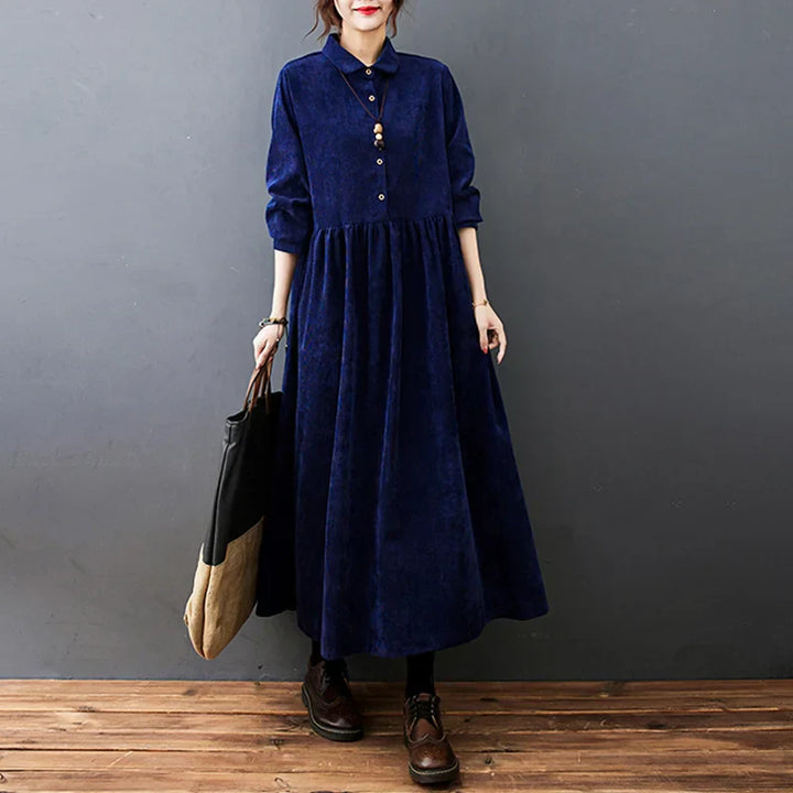 Women's Linen Maxi Dress Shirt Casual Loose Long Sleeve Casual Sundress