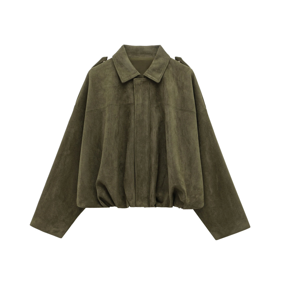 Women's Suede Bomber Jacket Casual Outerwear Coat