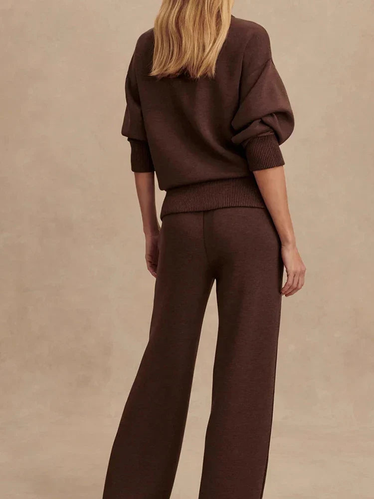 Women’s Knit Zip-Neck Pullover & Wide-Leg Trouser