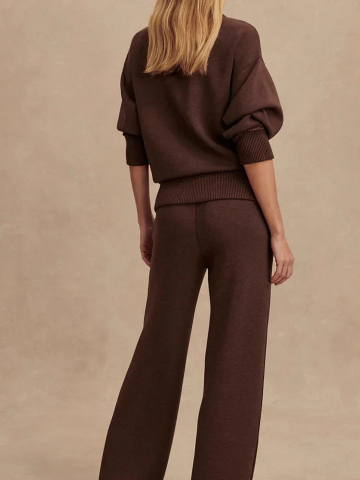 Women’s Knit Zip-Neck Pullover & Wide-Leg Trouser
