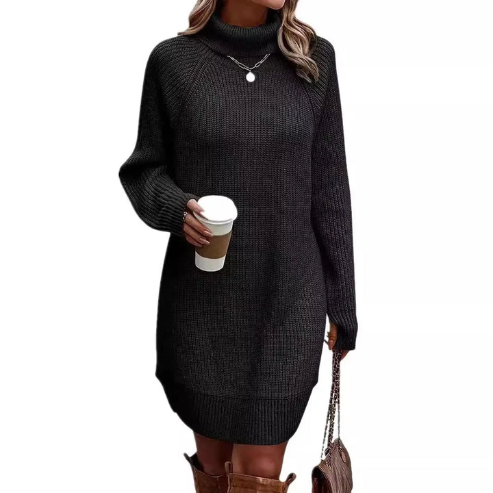 Women’s Ribbed Knit Turtleneck Long-Sleeve Mini Sweater Dress