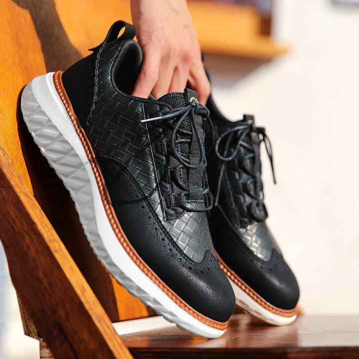 Men's Genuine Leather Casual Mesh Sneakers