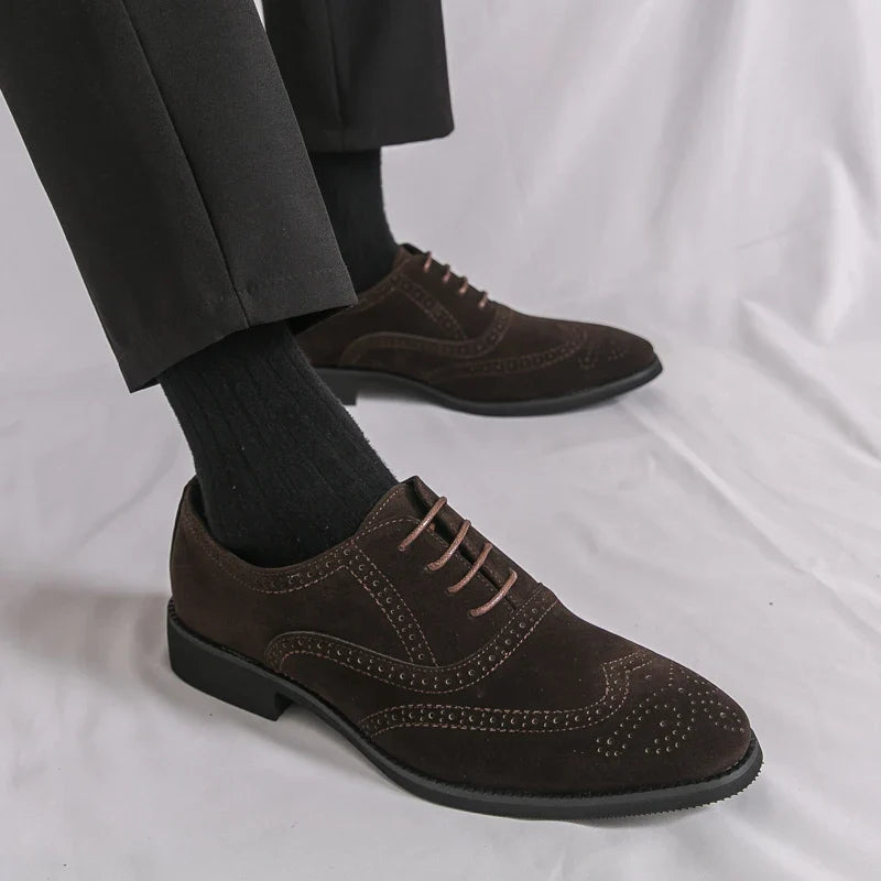Men's Suede Leather Brogue Oxfords Dress Shoes