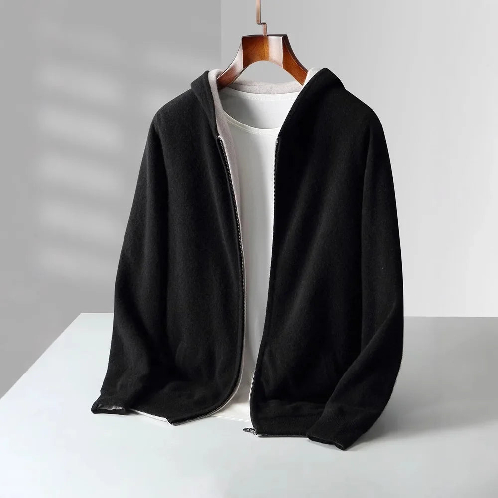 Veste-sweat à capuche zippée en maille de laine réversible pour homme