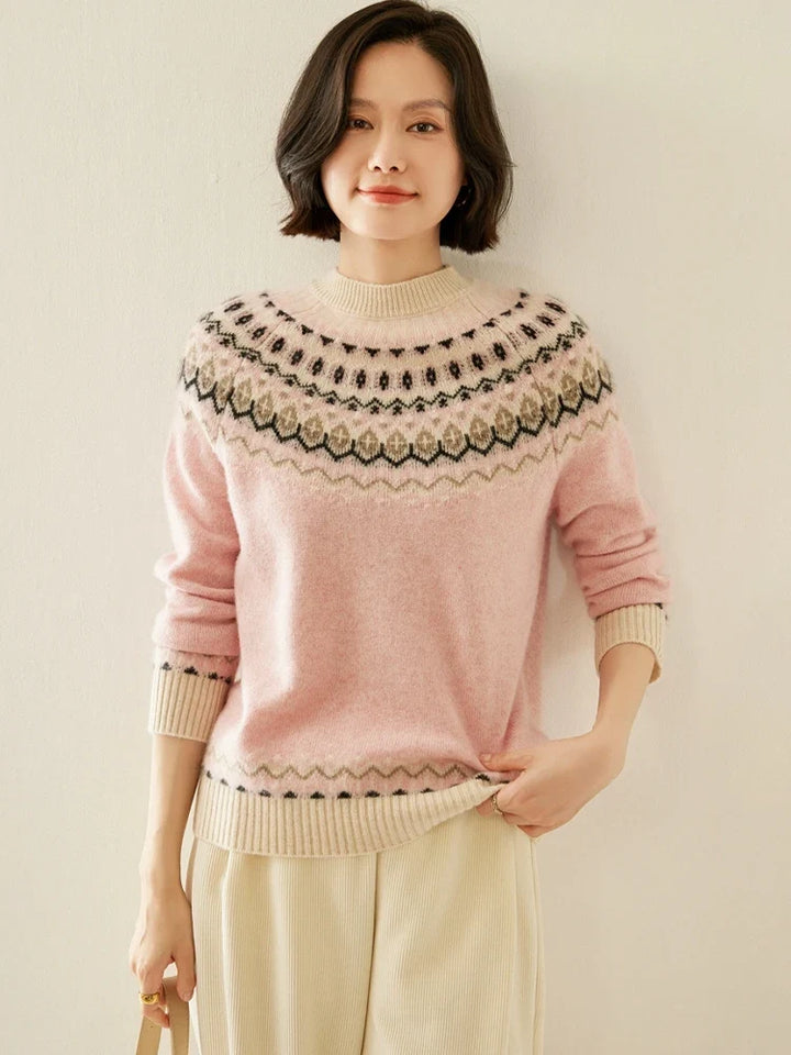Women's Wool Knit Sweater Pullover Crewneck Fair Isle Knitwear