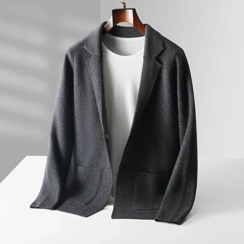 Men’s Wool-Blend Notch-Lapel Knit Blazer Cardigan