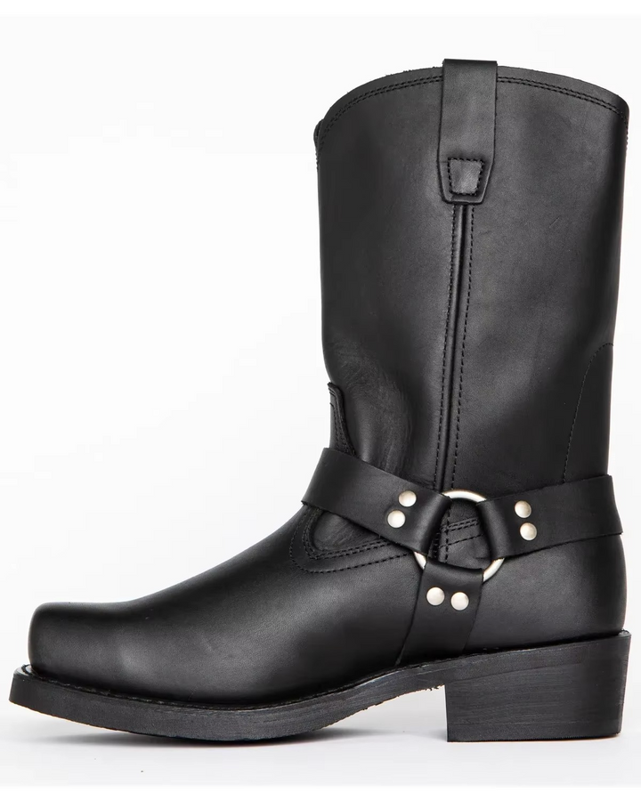 Men's Leather Harness Boots Mid Calf Motorcycle Biker Shoes