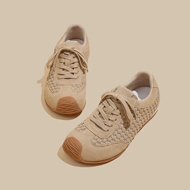 Women's Suede Woven Sneakers Casual Low Top Shoes