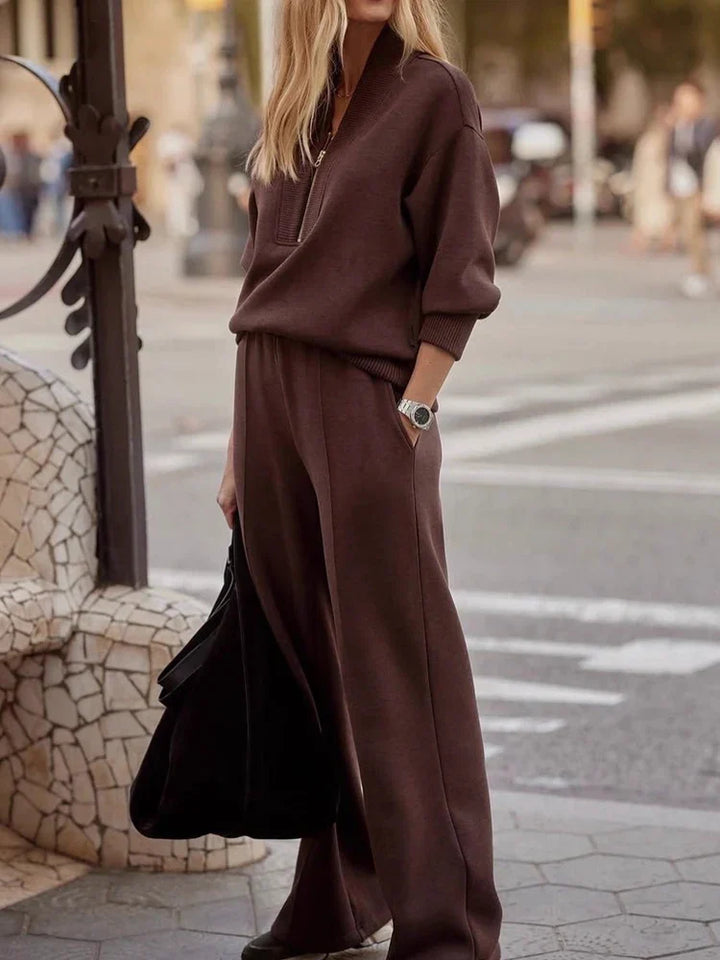 Women’s Knit Zip-Neck Pullover & Wide-Leg Trouser