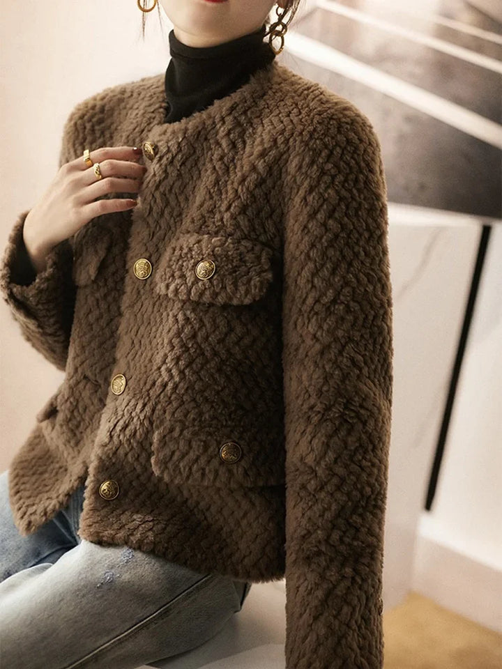 Women's Wool Tweed Jacket Knit Cardigan Outerwear Top