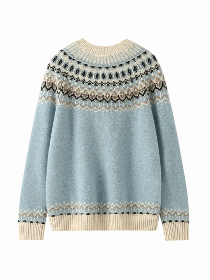 Women's Wool Knit Sweater Pullover Crewneck Fair Isle Knitwear