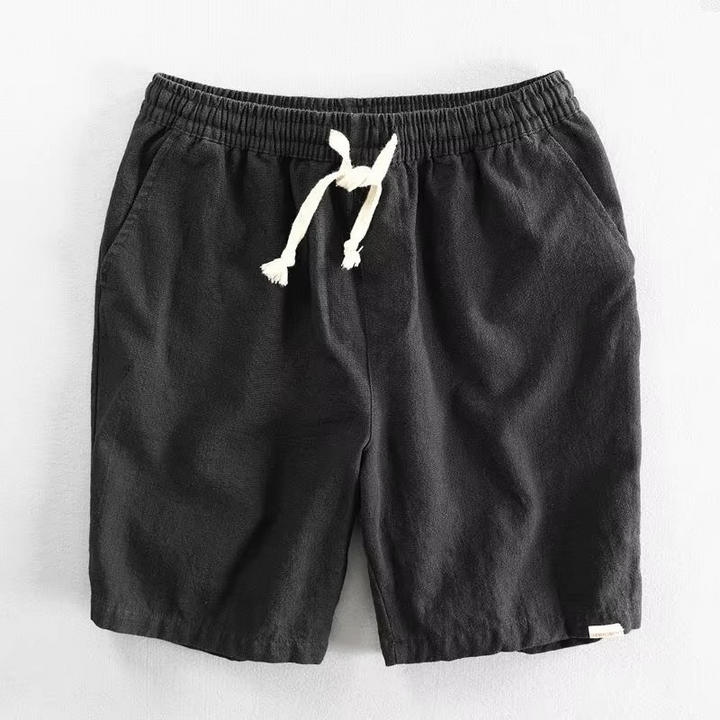 Męskie szorty z mieszanki lnu, casualowe, ze sznurkiem i elastycznym pasem